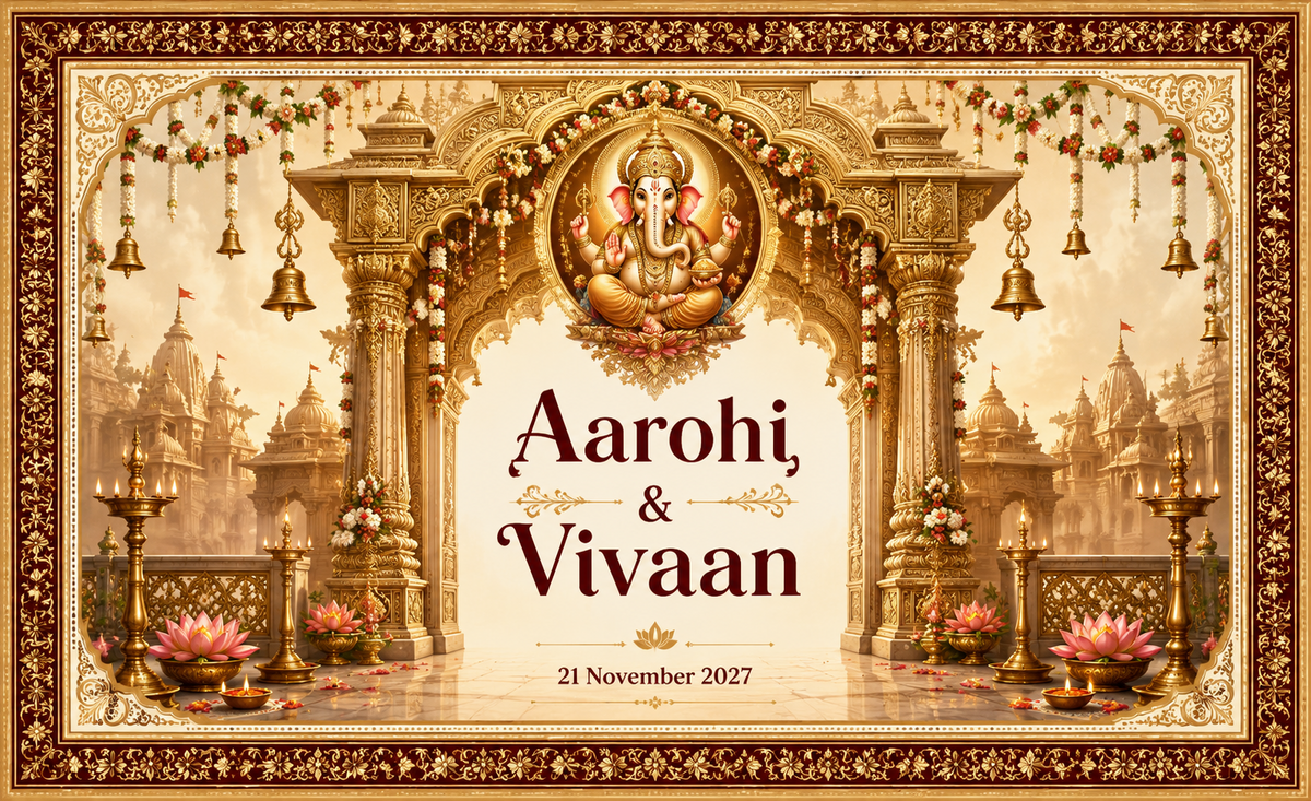 Royal Ganesh Temple Gateway personalized wedding backdrop