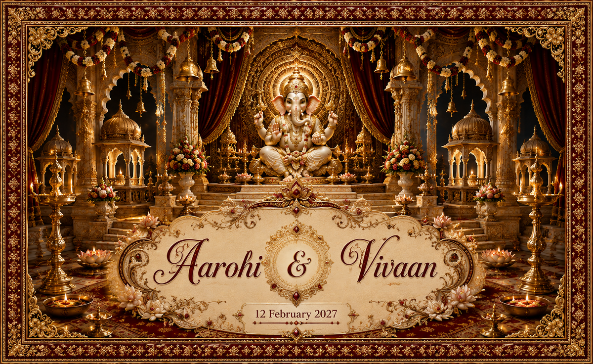 Ganesh Maroon Velvet Diya Mandap Ganesha customised wedding Antarpat AP-001-10