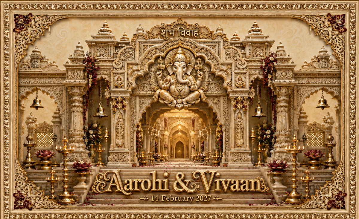 Golden Ganesh Heritage Temple Entrance personalized Ganesh wedding Antarpat design AP-001-11
