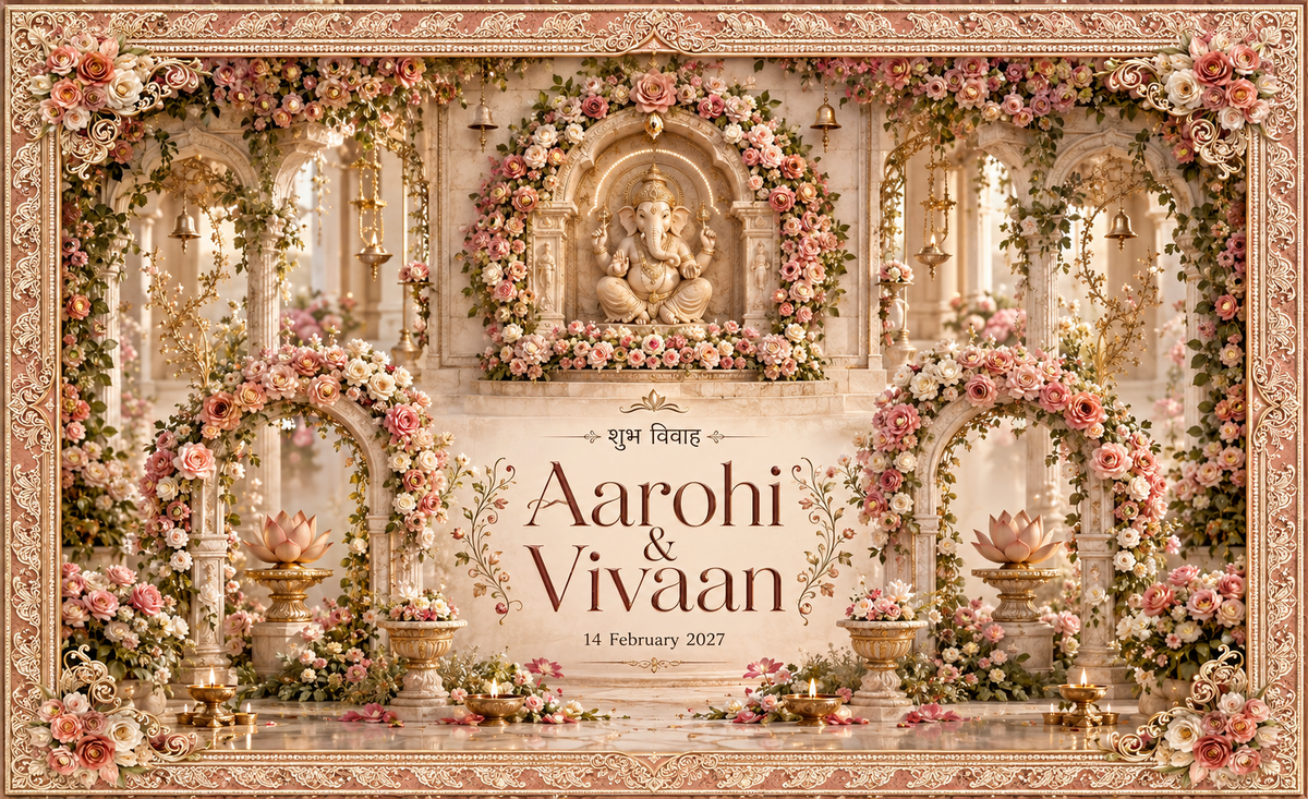 Blush Rose Ganesh Floral Wedding Garden personalized Ganesh wedding Antarpat design AP-001-12