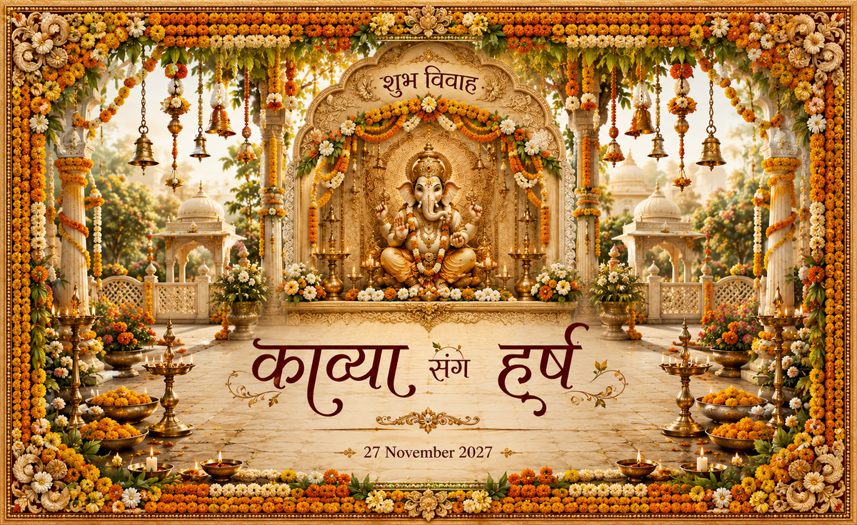 Marigold Ganesh Gujarati Wedding Courtyard personalized Ganesh wedding Antarpat design AP-001-15