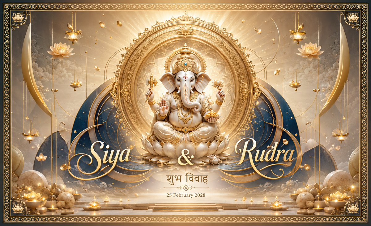 Celestial Gold Lotus Ganesh Mandala personalised Ganesh wedding Antarpat artwork, design AP-001-16