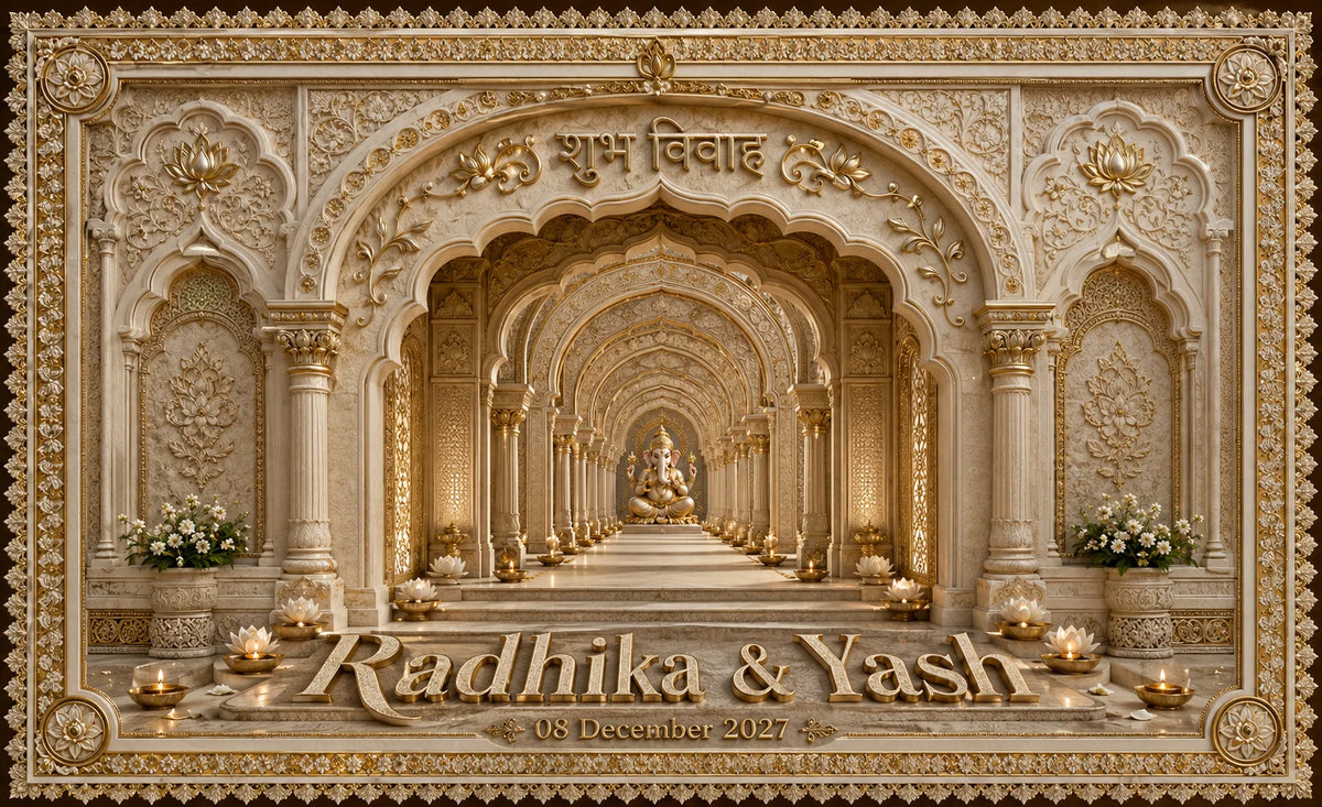 Ivory Heritage Ganesh Temple Passage personalised Ganesh wedding Antarpat artwork, design AP-001-17