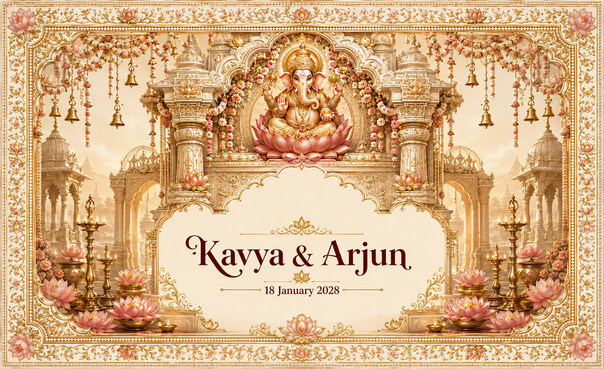 Ganesh Lotus Sanctum personalized wedding backdrop