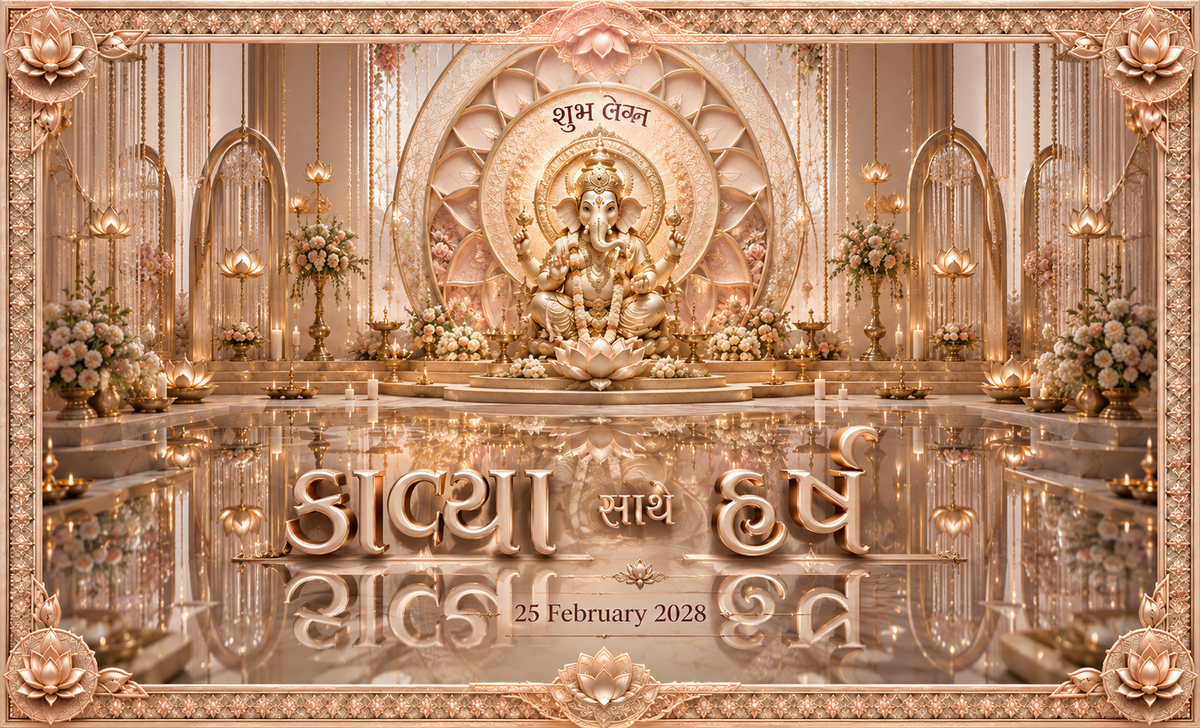 Rose Gold Ganesh Gujarati Shubh Lagan personalised Ganesh wedding Antarpat artwork, design AP-001-20