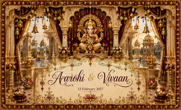 Ganesh Royal Courtyard Personalized Antarpat customized wedding display illustration
