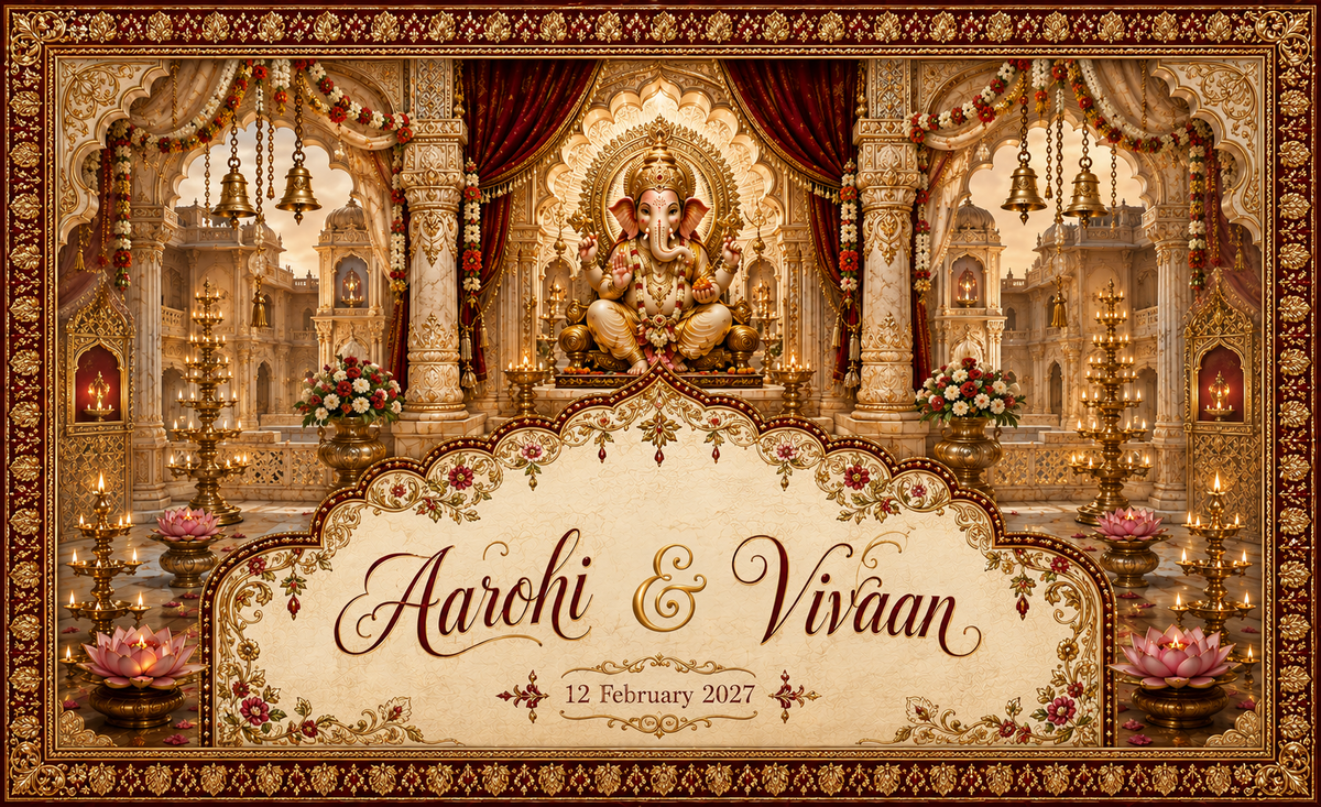 Ganesh Golden Temple Sanctum Personalized Antarpat customized wedding display illustration
