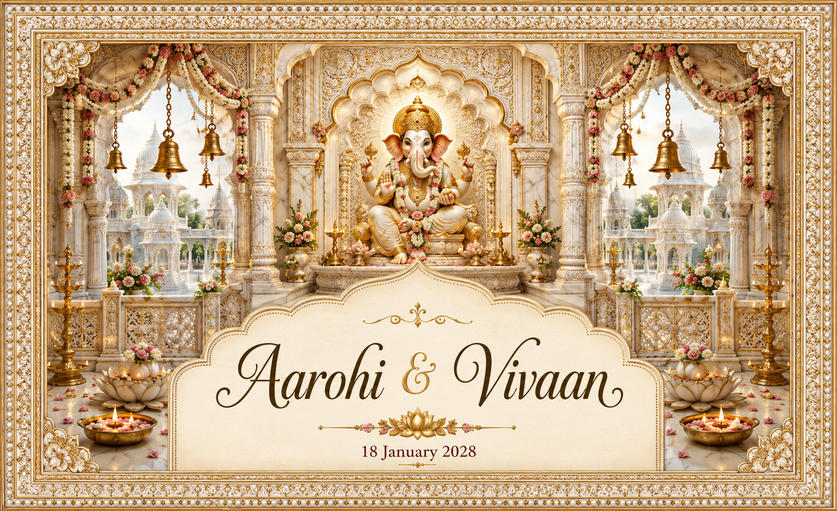 Ivory Lotus Ganesh Palace Pavilion customized Ganesh wedding Antarpat design AP-001-5