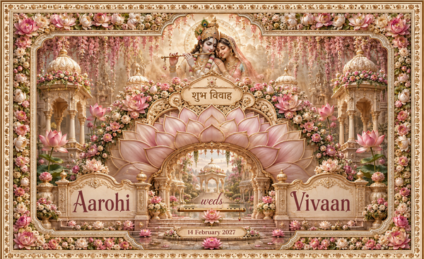 AP-003-1 Radha Krishna Blush Lotus Garden Palace Personalized Antarpat