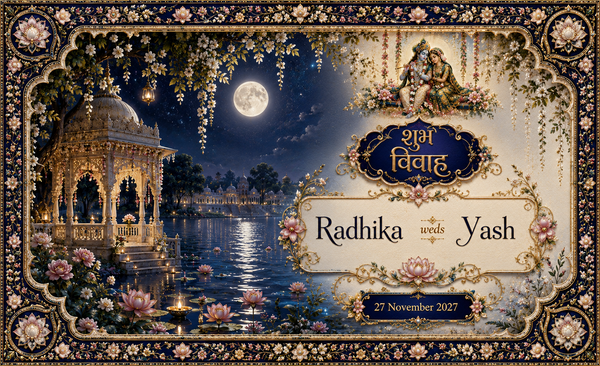 AP-003-12 Radha Krishna Moonlit Lotus Lake Pavilion Personalized Antarpat