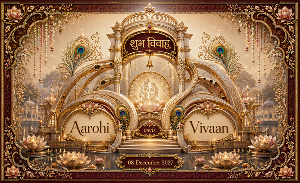 AP-003-18 Radha Krishna Golden Wedding Rings Pavilion Personalized Antarpat
