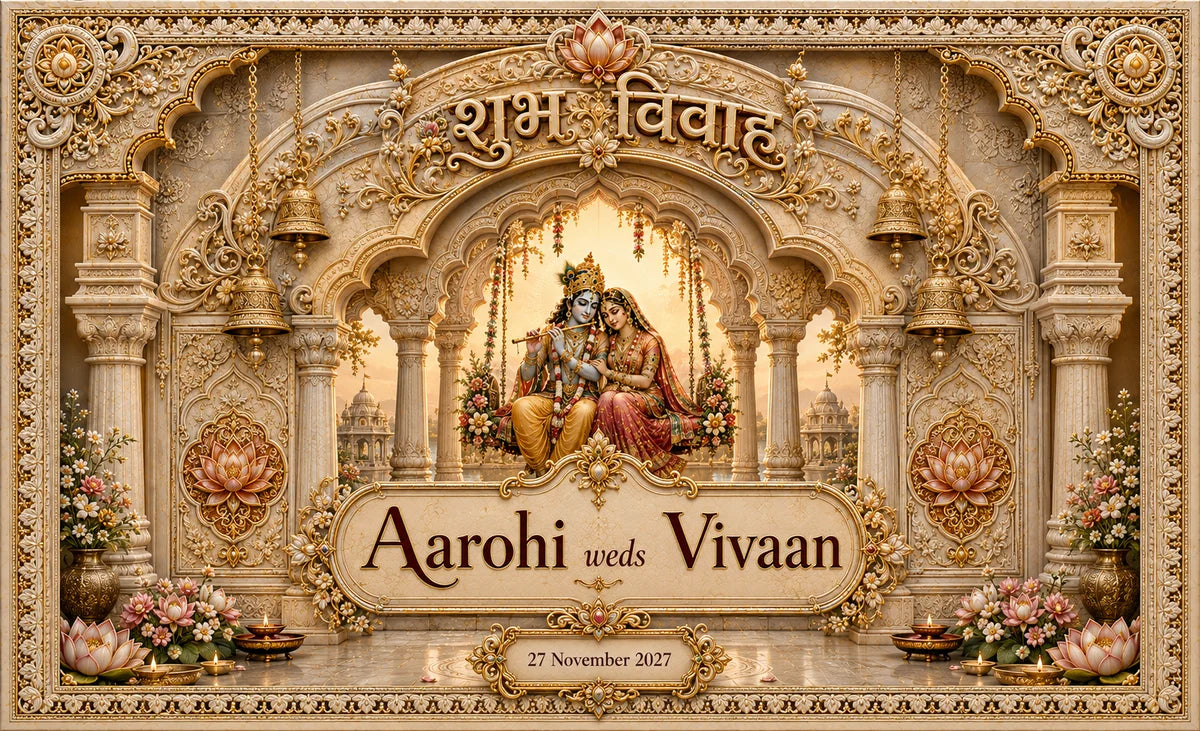 AP-003-19 royal ivory golden Radha Krishna temple personalised wedding Antarpat