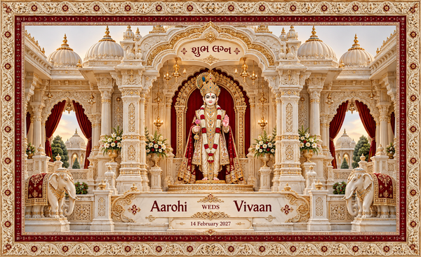 Swaminarayan Grand Marble Palace Standing Darshan Personalized Wedding Antarpat | AP-006-1