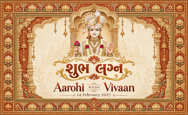 Swaminarayan Terracotta Lotus Border Personalized Wedding Antarpat | AP-006-11