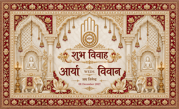 Jain Ahimsa Symbol Red Gold Temple Personalized Wedding Antarpat | AP-007-3
