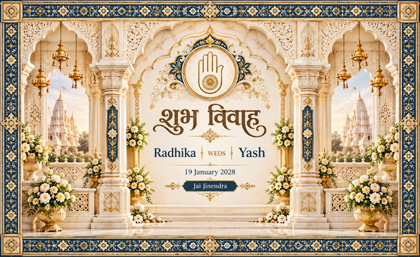 Jain Navy Gold Ahimsa Marble Arch Personalized Wedding Antarpat | AP-007-9