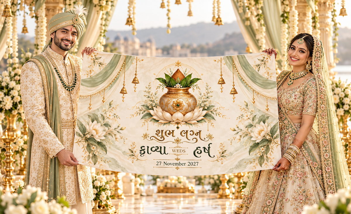 Sacred Kalash Lotus Ivory Sage Personalized Wedding Antarpat wedding couple presentation
