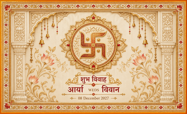 Royal Swastik Mangalik Ivory Gold Personalized Wedding Antarpat flat print design