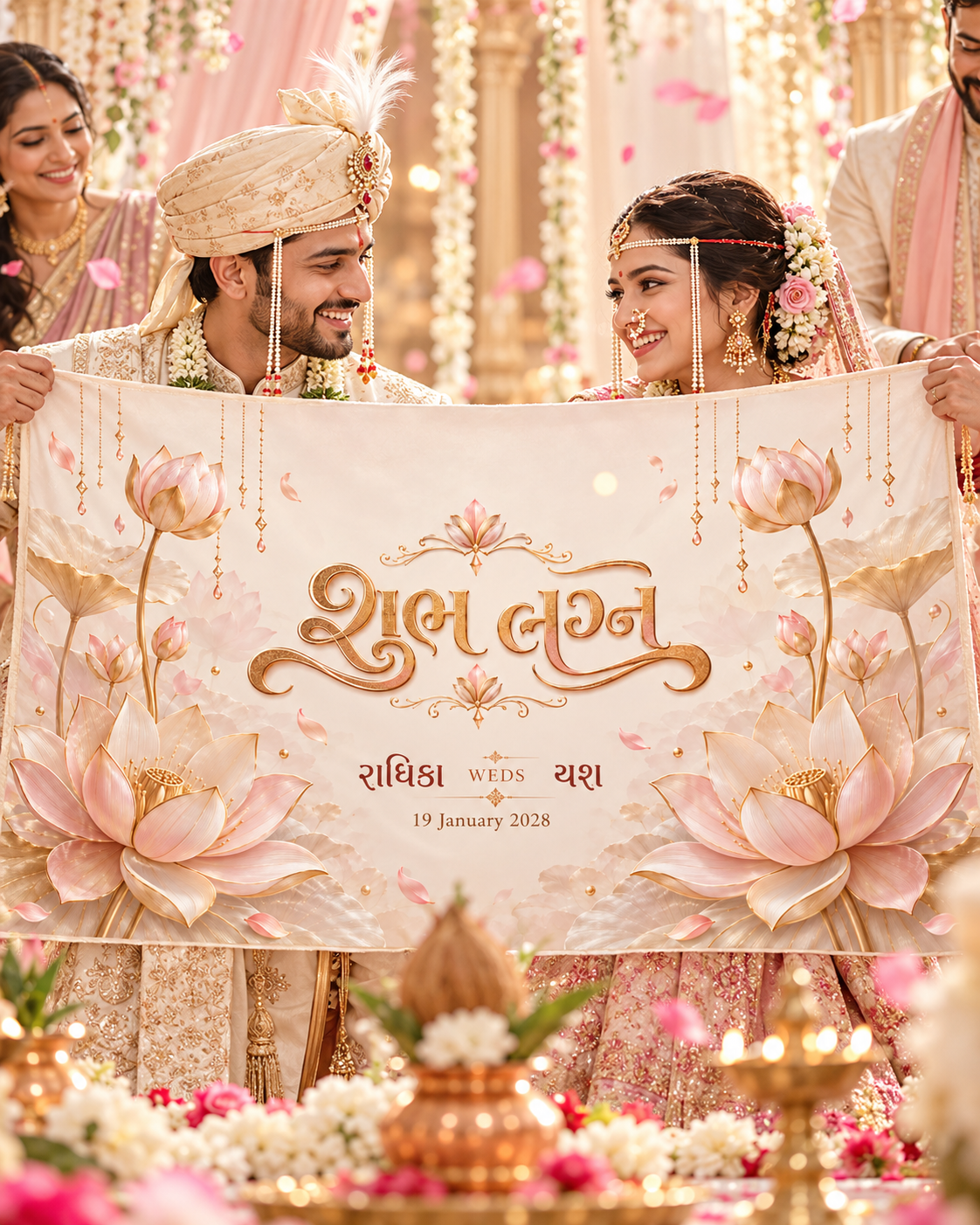 Blush Pink Lotus Shubh Lagna Personalized Wedding Antarpat wedding ceremony lifestyle view