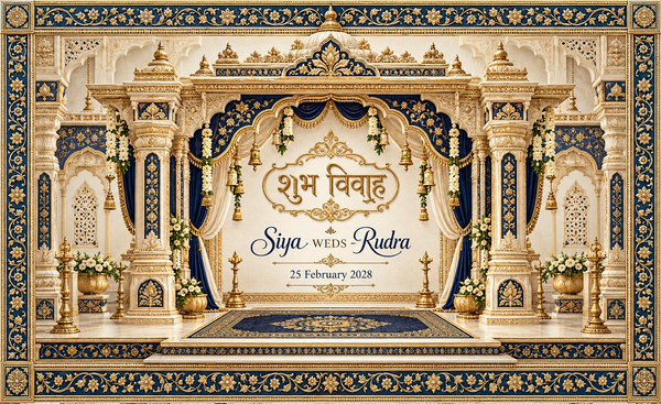 Royal Navy Gold Mandap Personalized Wedding Antarpat flat print design