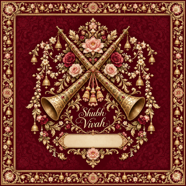 RUM-001-04 Royal Shehnai Floral Shubh Vivah Wedding Rumal original textile print artwork