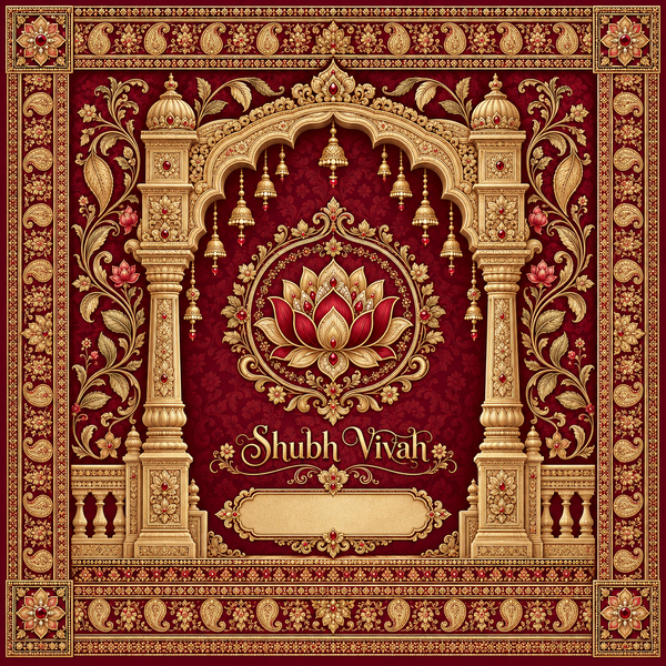 RUM-002-01 original Royal Maroon Lotus Palace Shubh Vivah Rumal digital print design