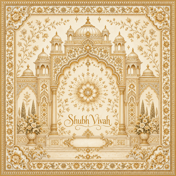 RUM-002-02 original Ivory Gold Royal Palace Shubh Vivah Rumal digital print design