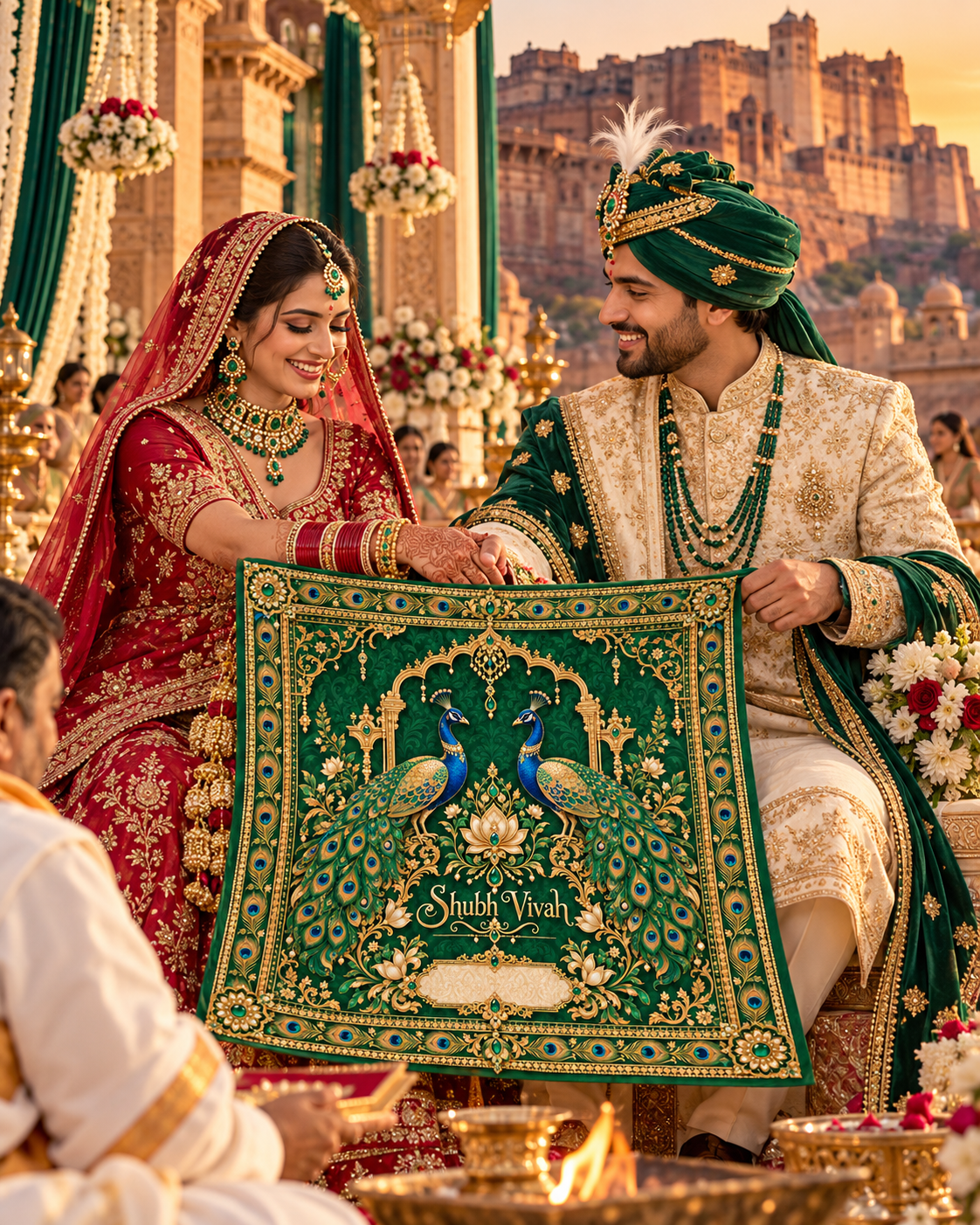 RUM-002-03 Emerald Peacock Royal Heritage Shubh Vivah Rumal wedding ceremony visual