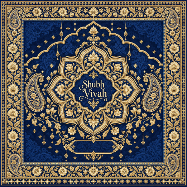 RUM-002-04 original Royal Navy Gold Lotus Mandala Shubh Vivah Rumal digital print design