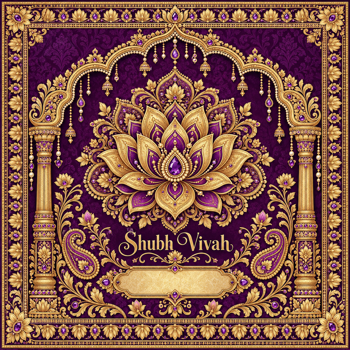 RUM-002-06 original Royal Purple Gold Lotus Shubh Vivah Rumal digital print design