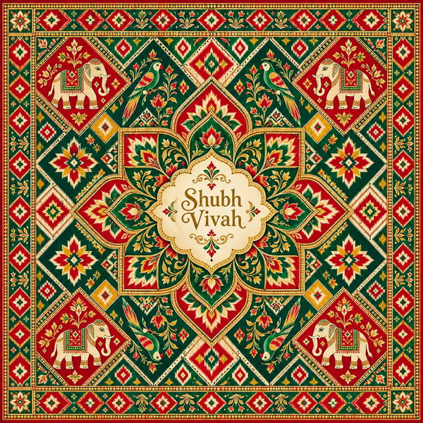 RUM-003-02 Gujarati Patola Elephant Heritage Shubh Vivah Rumal original flat print artwork