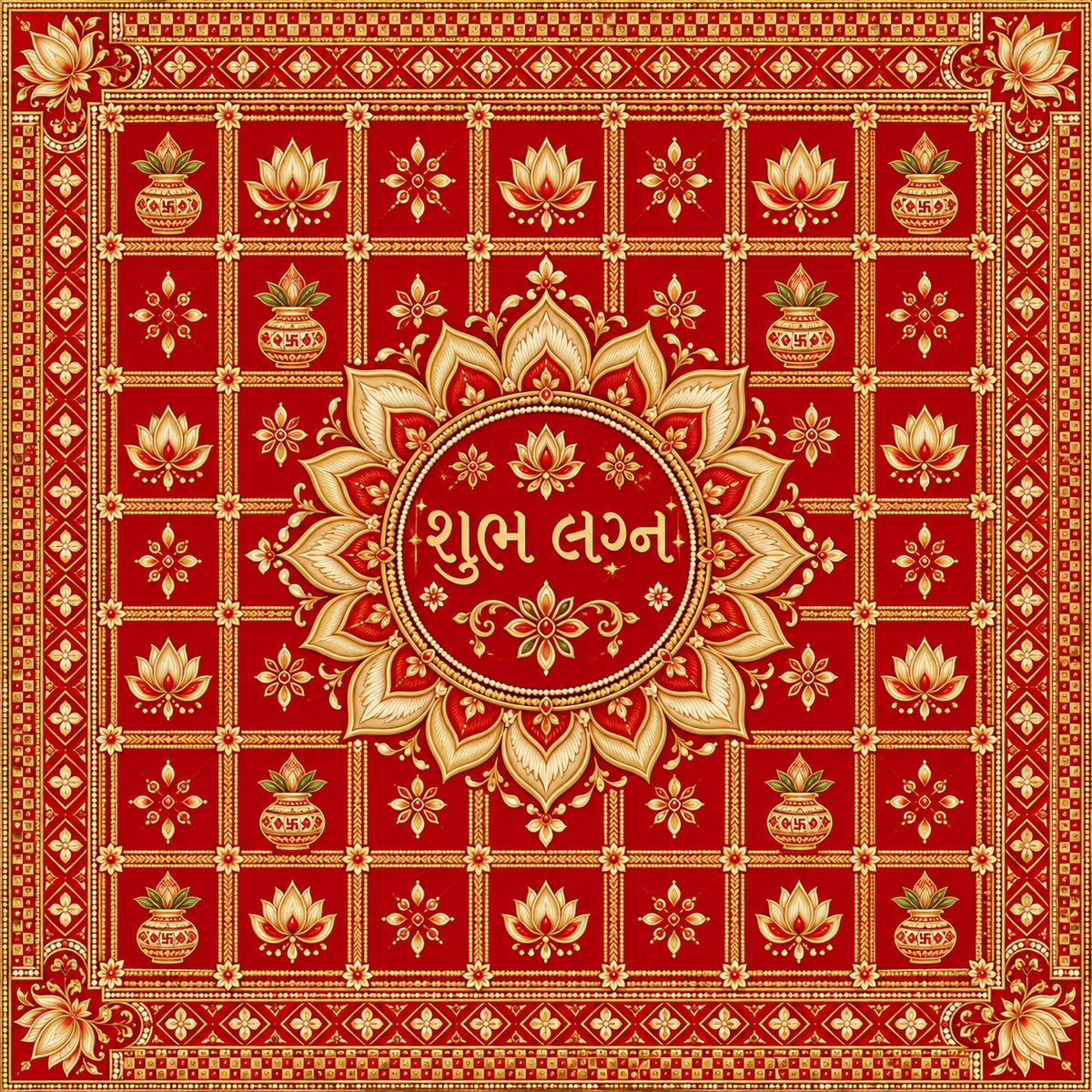 RUM-003-03 Gujarati Red Gold Shubh Lagna Wedding Rumal original flat print artwork