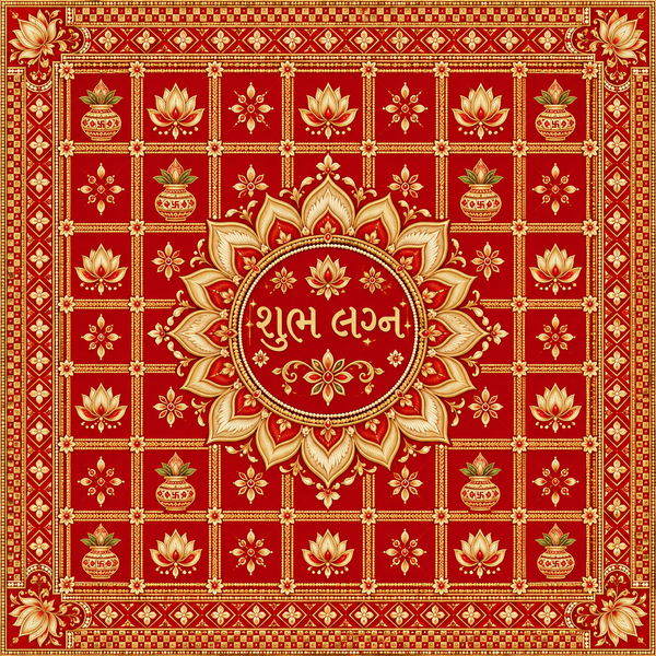 RUM-003-03 Gujarati Red Gold Shubh Lagna Wedding Rumal original flat print artwork