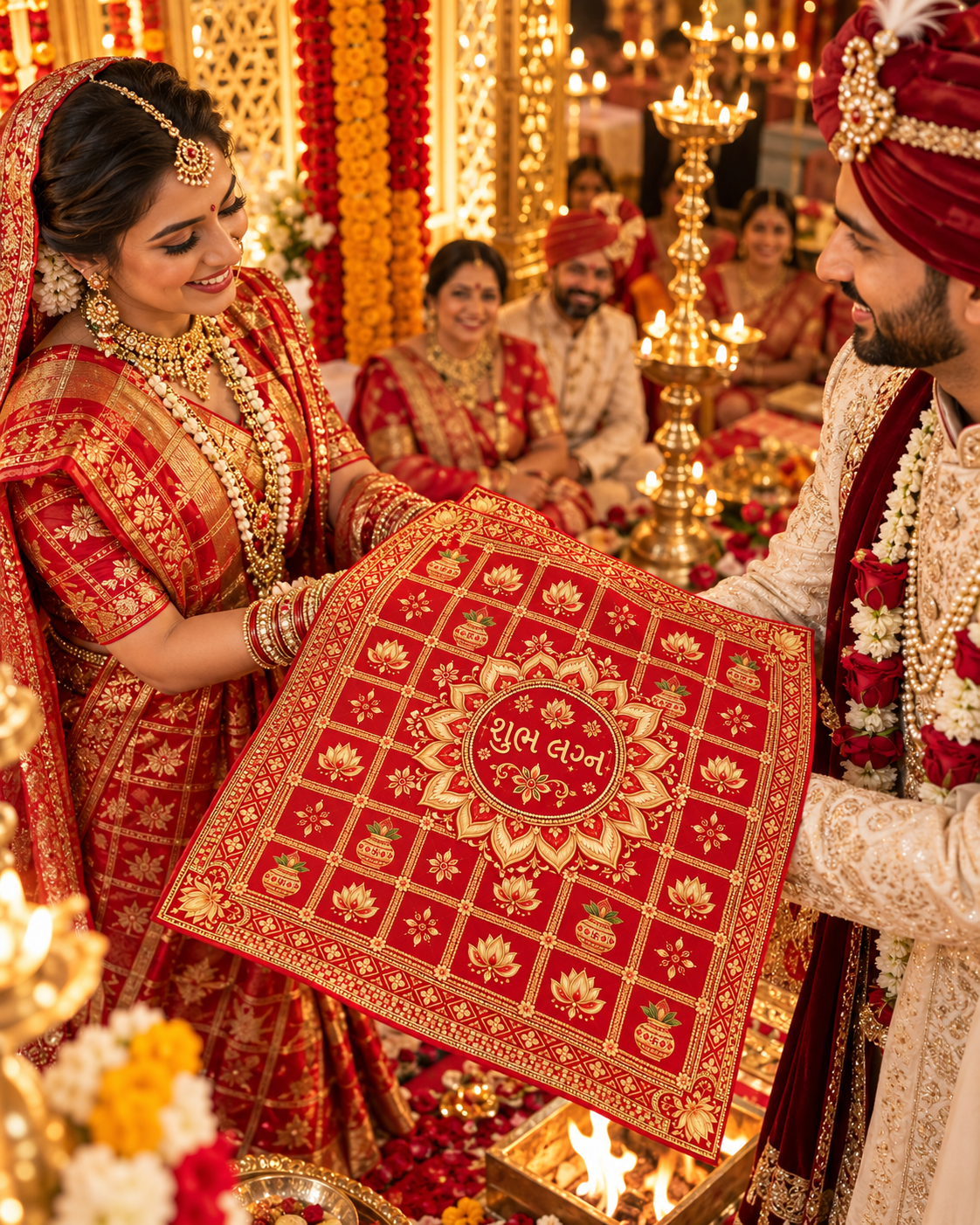 RUM-003-03 Gujarati Red Gold Shubh Lagna Wedding Rumal lifestyle wedding ceremony visual