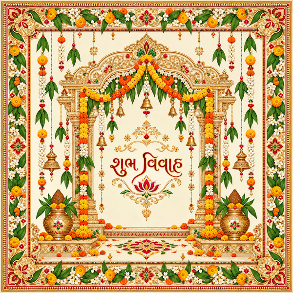 RUM-003-05 Gujarati Marigold Mandap Shubh Vivah Rumal original flat print artwork