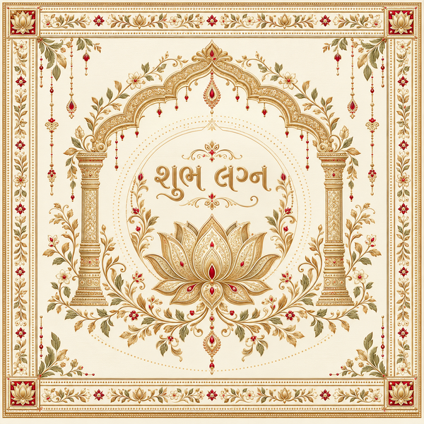 RUM-003-06 Gujarati Ivory Gold Lotus Shubh Lagna Rumal original flat print artwork