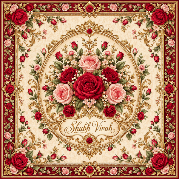 RUM-004-01 Royal Red Rose Floral Shubh Vivah Rumal original flat design