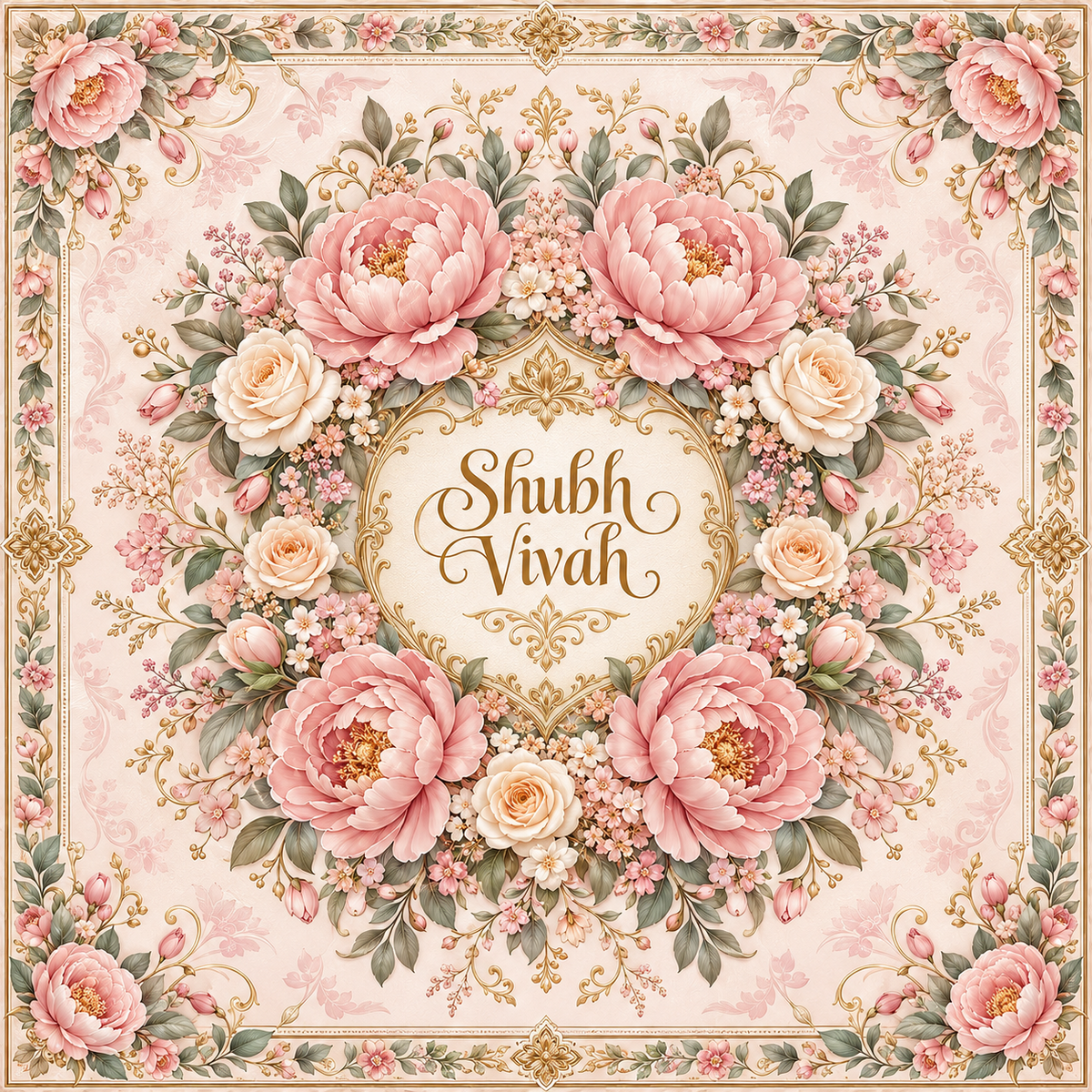 RUM-004-02 Blush Pink Peony Floral Shubh Vivah Rumal original flat design