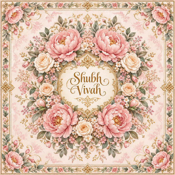 RUM-004-02 Blush Pink Peony Floral Shubh Vivah Rumal original flat design