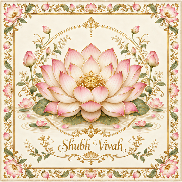 RUM-004-03 Ivory Pink Lotus Floral Shubh Vivah Rumal original flat design