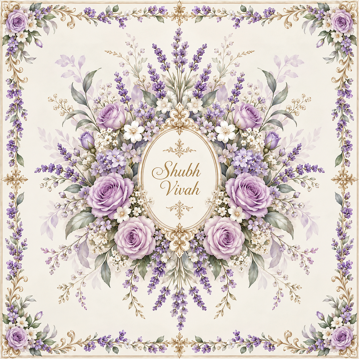 RUM-004-05 Lavender Rose Floral Shubh Vivah Rumal original flat design