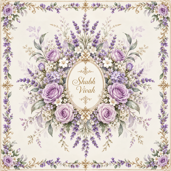RUM-004-05 Lavender Rose Floral Shubh Vivah Rumal original flat design
