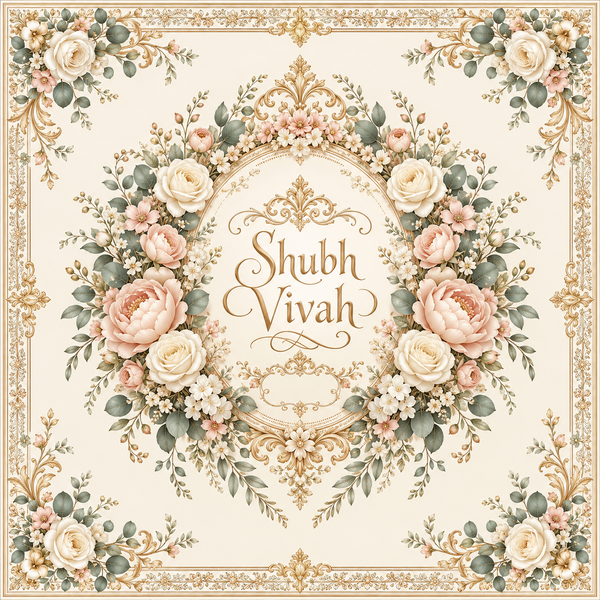 RUM-004-06 Ivory Champagne Rose Floral Shubh Vivah Rumal original flat design