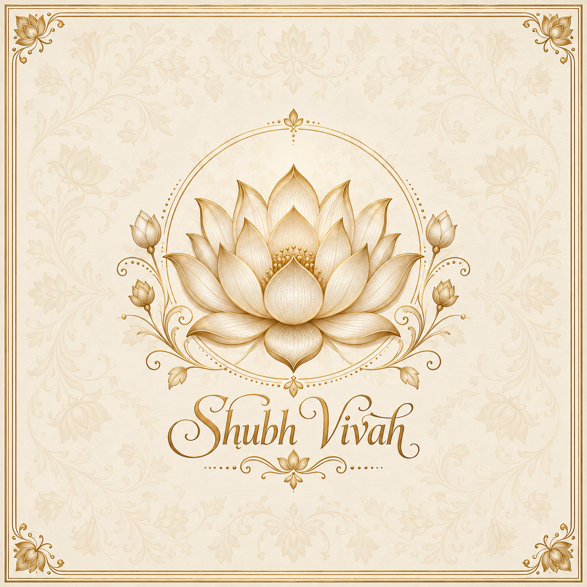 RUM-005-01 Ivory Gold Lotus Minimal Luxury Wedding Rumal original print artwork