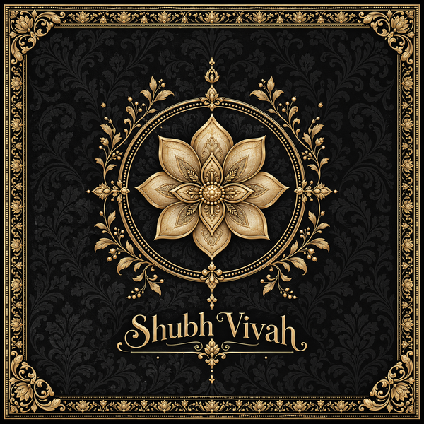 RUM-005-03 Black Gold Royal Lotus Minimal Luxury Wedding Rumal original print artwork