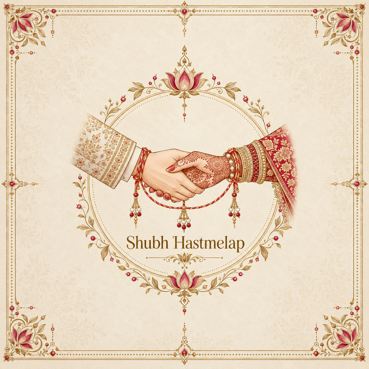 RUM-005-04 Ivory Gold Shubh Hastmelap Wedding Rumal original print artwork