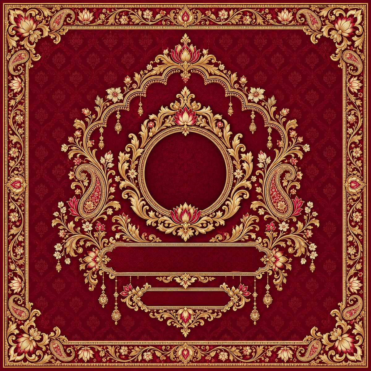 RUM-006-01 Royal Maroon Gold Customised Wedding Hastmelap Rumal flat original digital print design