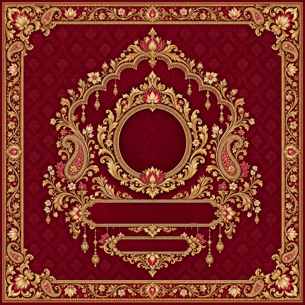 RUM-006-01 Royal Maroon Gold Customised Wedding Hastmelap Rumal flat original digital print design