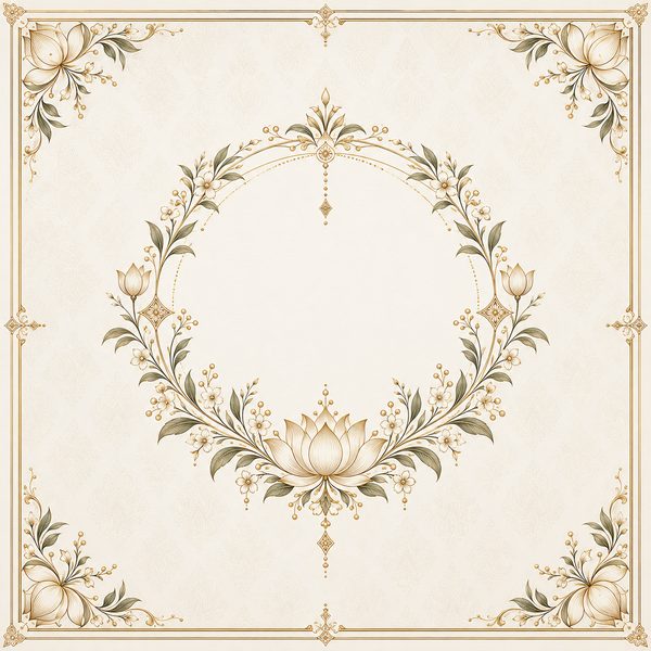 RUM-006-05 Ivory Gold Floral Wreath Customised Wedding Hastmelap Rumal flat original digital print design