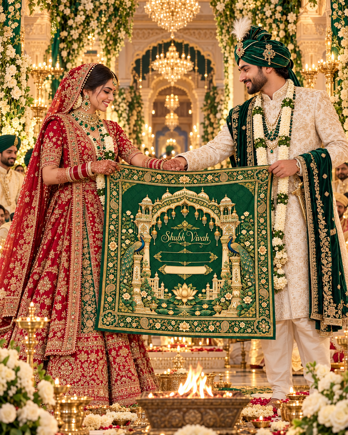 RUM-006-06 Emerald Green Peacock Royal Customised Wedding Rumal wedding ceremony lifestyle visual